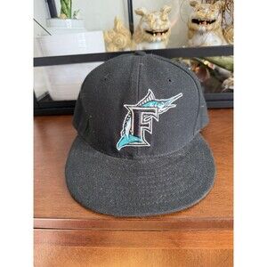 Vintage Florida Marlins Hat Cap New Era Black 7 1/4 Made in the USA Mens MLB